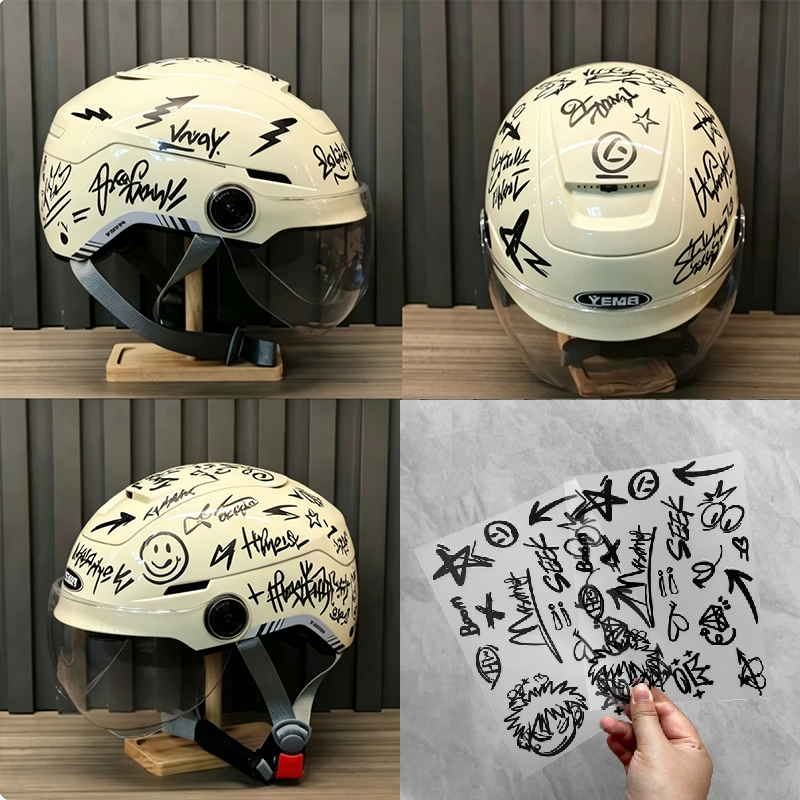 2pcs Set Stiker Helm Motor Gra - Scooter Helmet Set ulasan dan harga